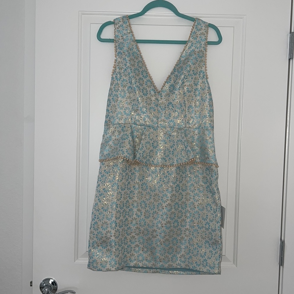 Peplum torquoise and light gold shimmer dress